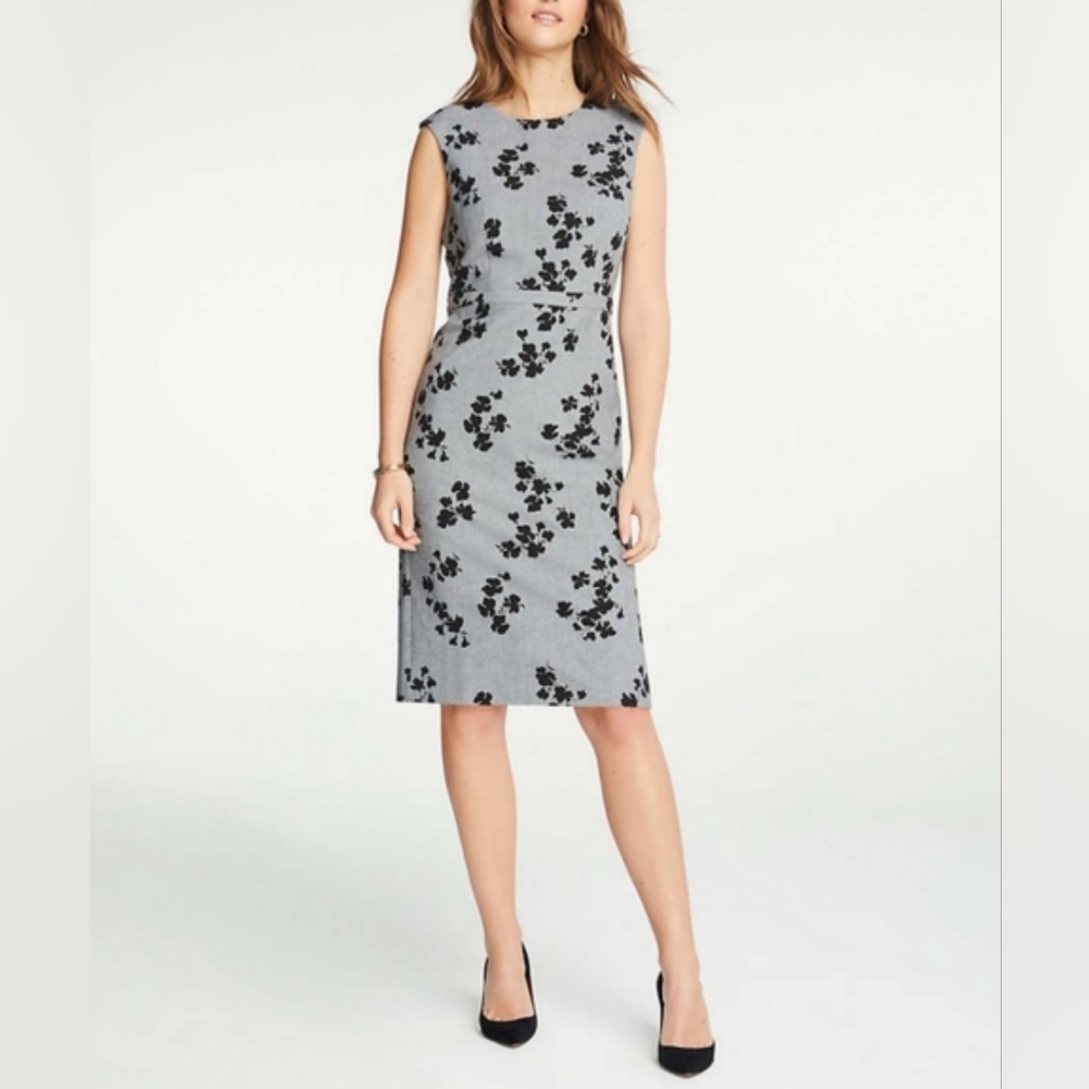 Ann Taylor Floral Cap sleeve Gray sheath dress - Size 4